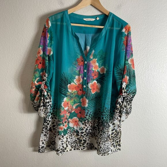 Soft Surroundings Womens Small Floral Animal Print Blouse Tunic Top Sheer Shirt - Picture 10 of 13